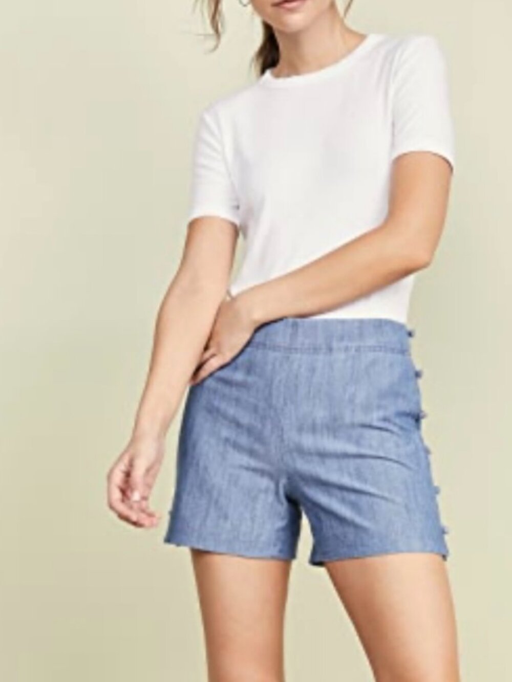 Club Monaco Marnee Light Blue Chambray Button-Side Denim Shorts Size 8